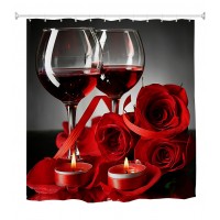 Goodbath Red Rose Wine Glass Cups Polyester Shower Curtain Red Black, 72 Inch by 72 Inch